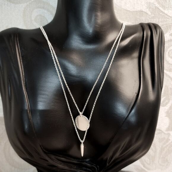 LUCKY BRAND Silver Tone Double Strand Chain Pendant Necklace New - Picture 1 of 4